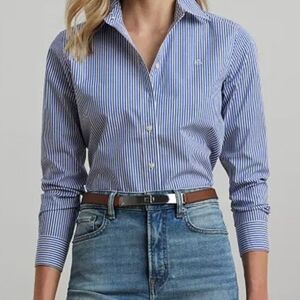 Lauren Ralph Lauren Non-Iron Straight-Fit White and Blue Striped Shirt XS NWT